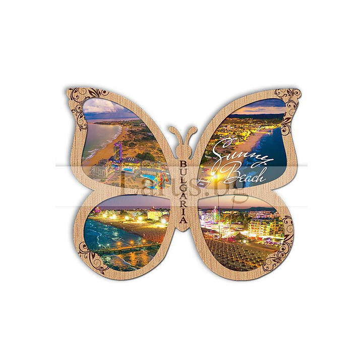 Магнитен сувенир Слънчев бряг - пеперуда от дърво