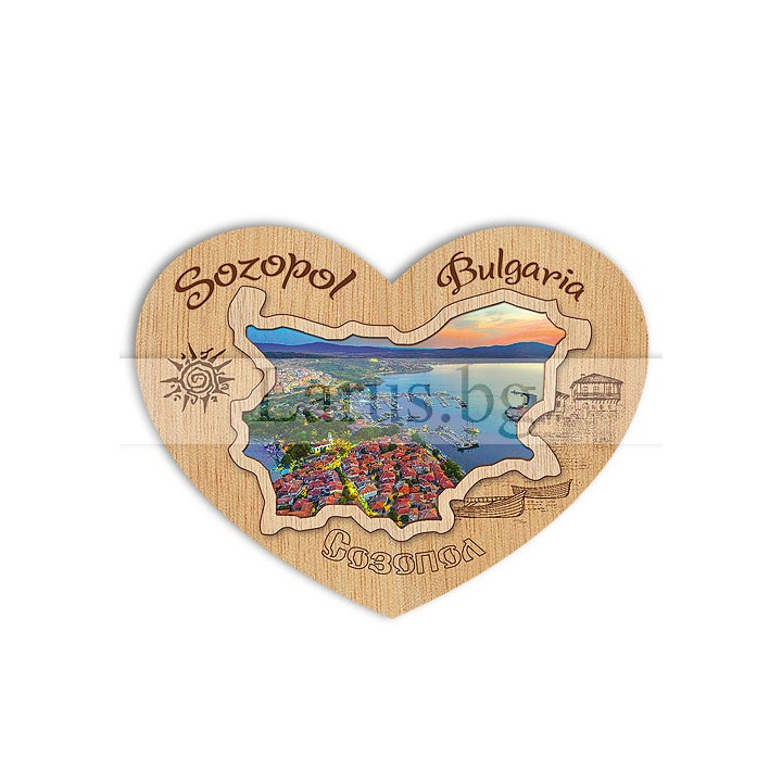 Магнитен сувенир Созопол - Дървен магнит сърце