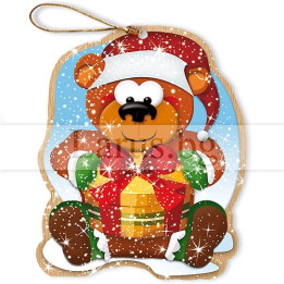 Коледен сувенир с мече и подарък - Празнична декорация