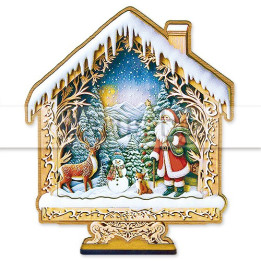 Коледен 3D настолен сувенир - Къщичка с Дядо Коледа